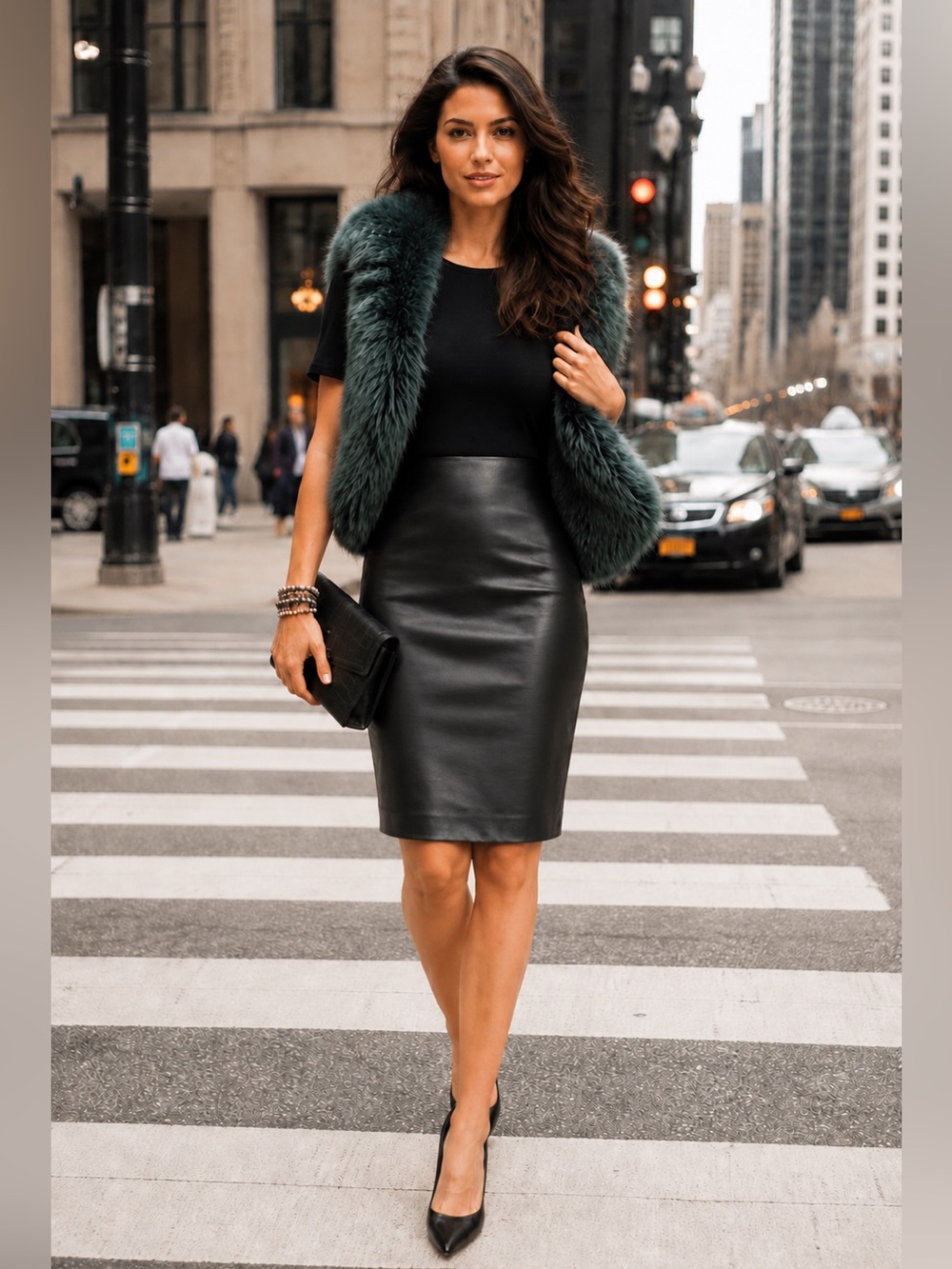 Catherine Malandrino Black Faux Leather Midi Skirt